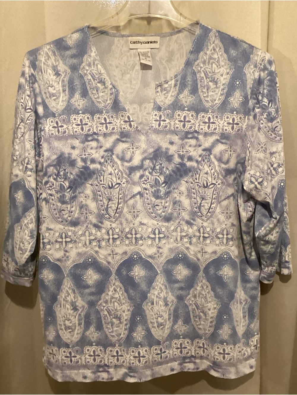 Cathy Daniels Light Blue and White Multi Design Tank